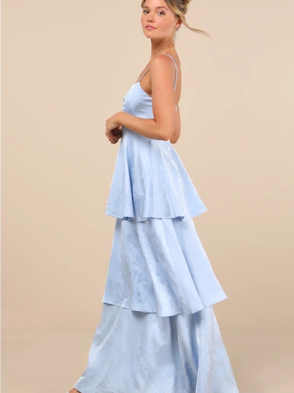 Prigette Light Blue Jacquard Tiered Maxi Dress